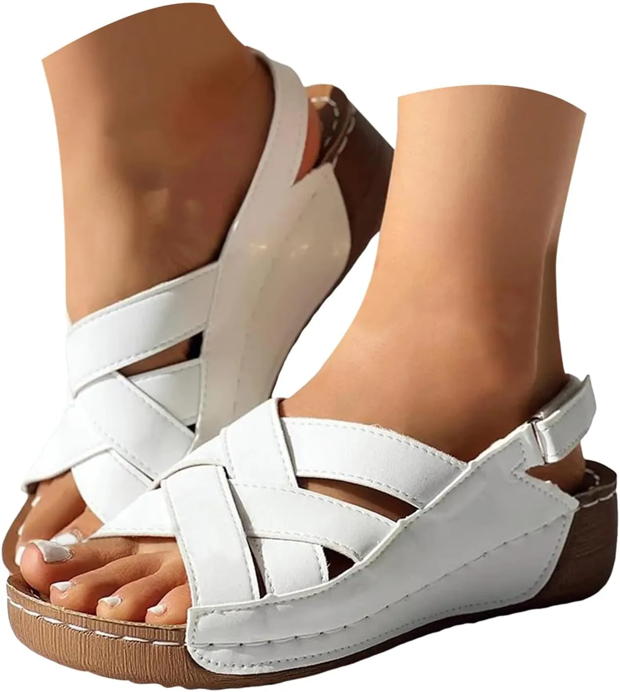 ZSpzx Women Wedge Sandals 2025,Summer Soft Cushion Arch Support Orthopedic Slides Comfortable Ladies Dress Non-Slip Walking Footwear Hook Loop Strap Summer Vacation Slippers Indoor/Outdoor Daily Wear